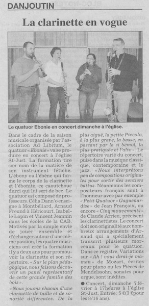 article Est Républicain, quatuor EBONIE à Danjoutin Février 2009