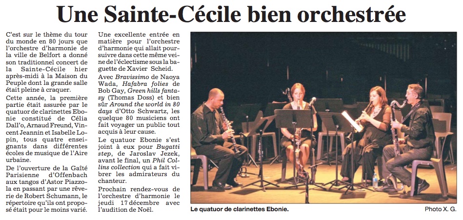 article Est Républicain, concert OHVB avec le quatuor EBONIE, 30-11-09