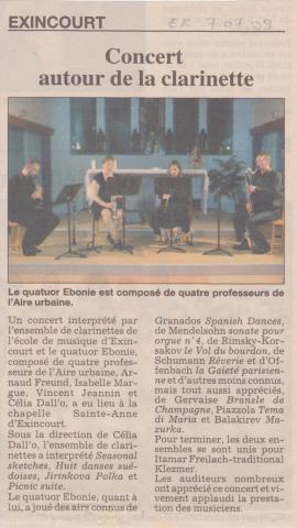 article Est Républicain quatuor EBONIE à la chapelle d`EXINCOURT 7-07-09